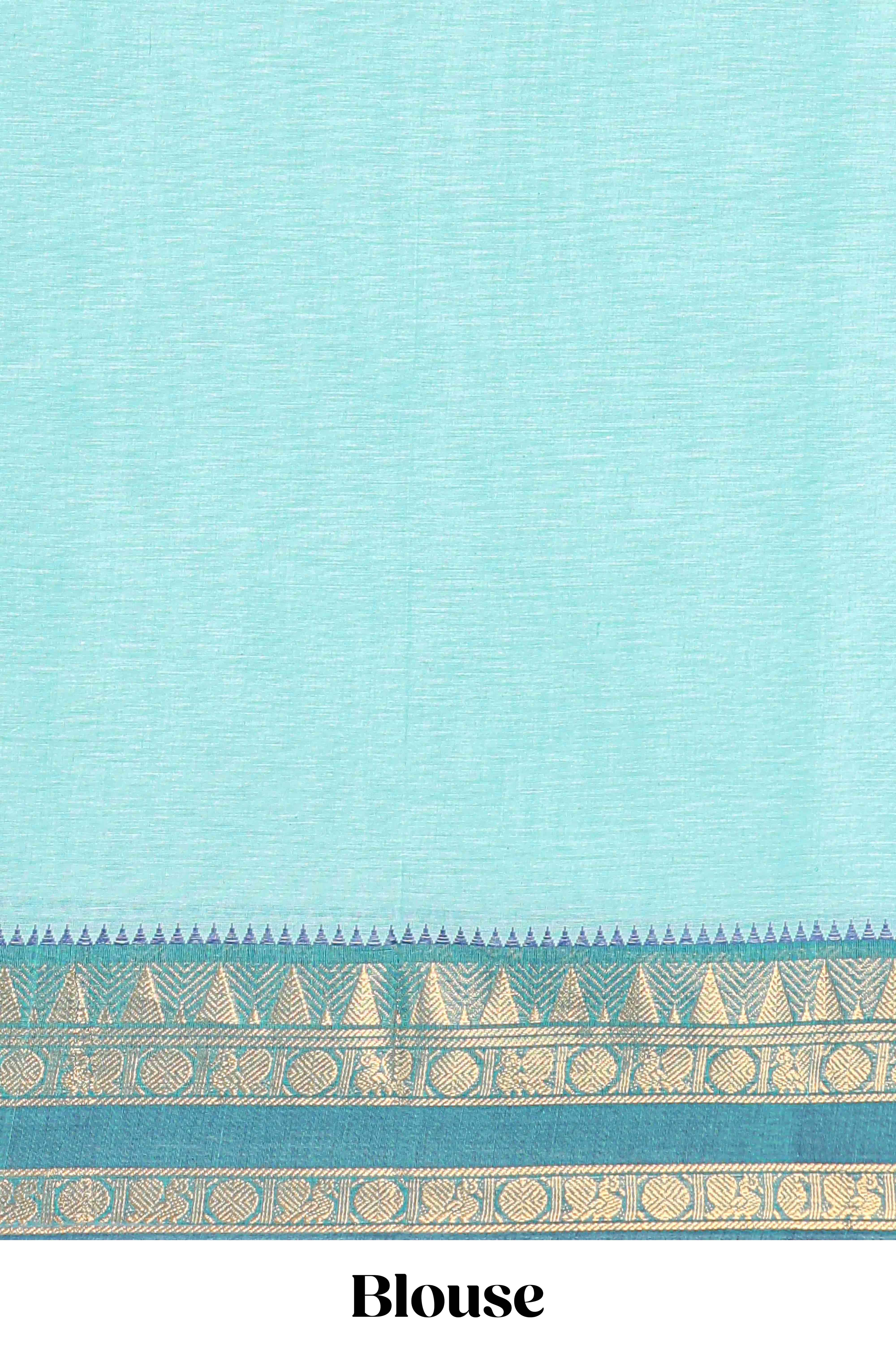 Turquoise Green casual chettinad cotton saree