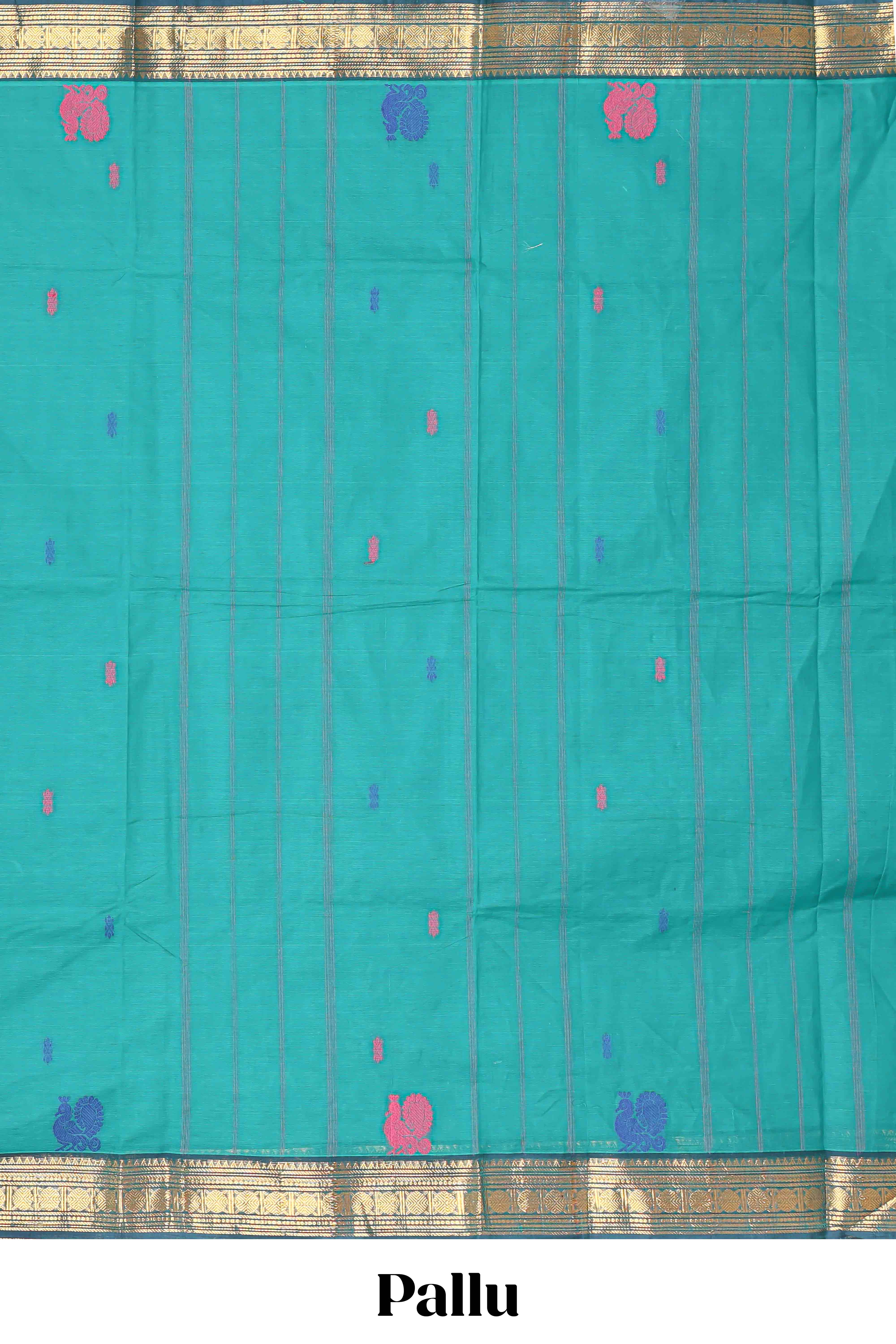 Turquoise Green kanchi cotton saree