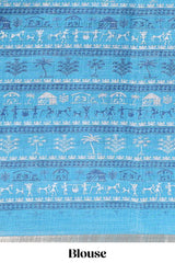 Turquoise blue casual linen saree