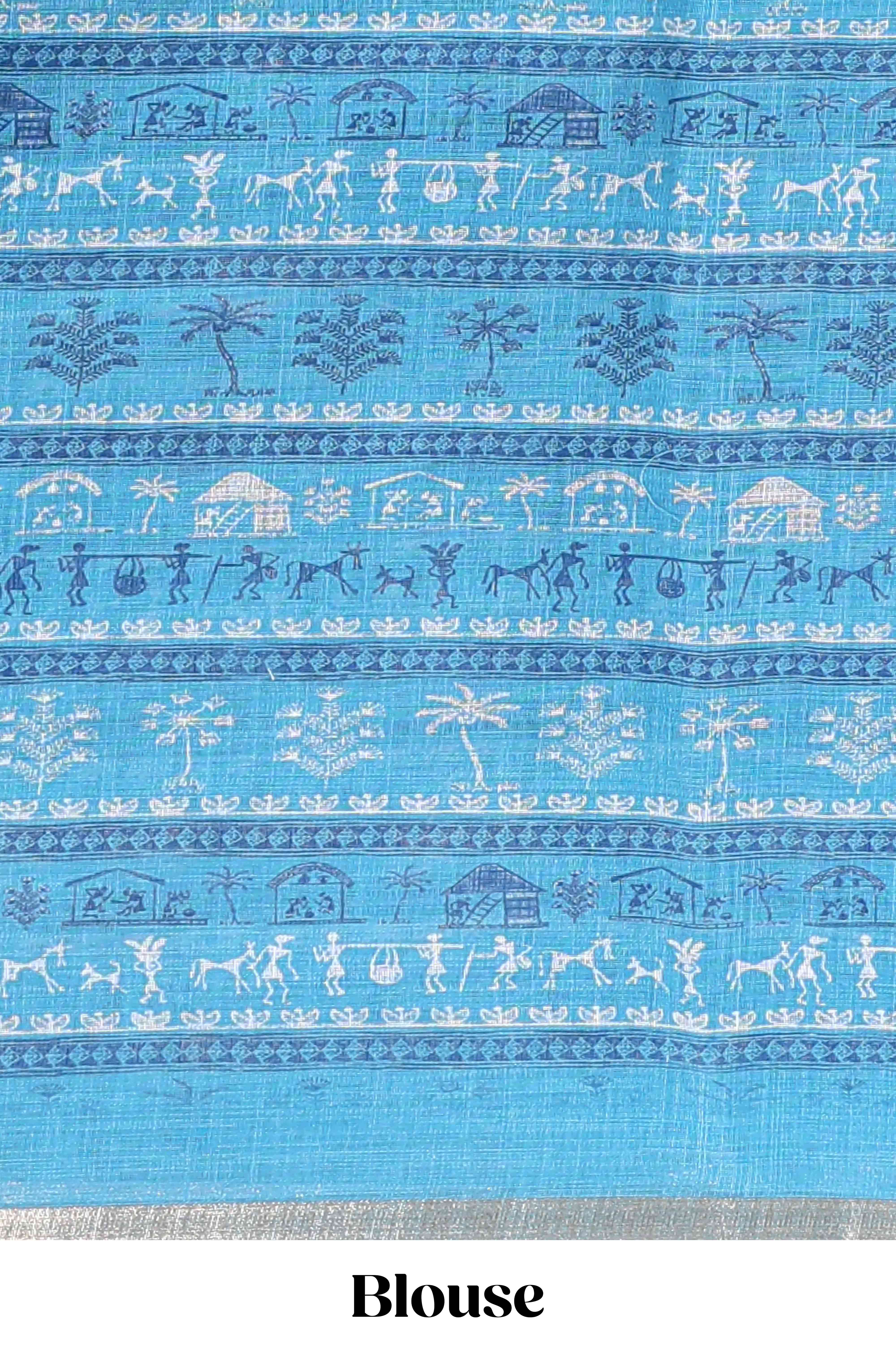 Turquoise blue casual linen saree