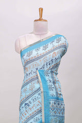 Turquoise blue self zari border