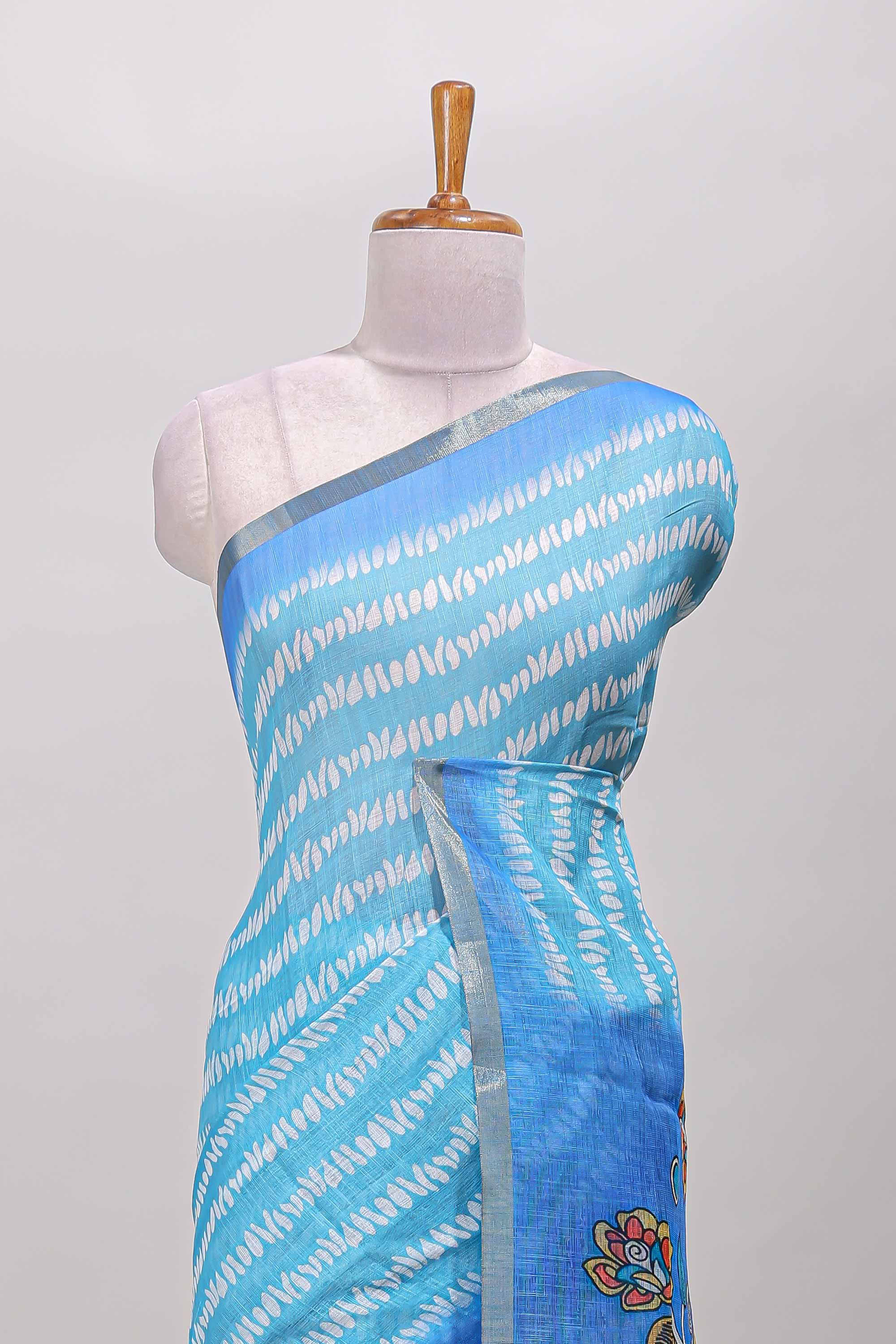 Turquoise blue self zari border sarees