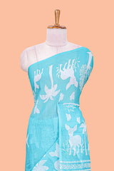 Turquoise cotton linen sarees for daily wear