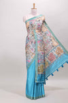 Turquoise dola silk kalamkari saree
