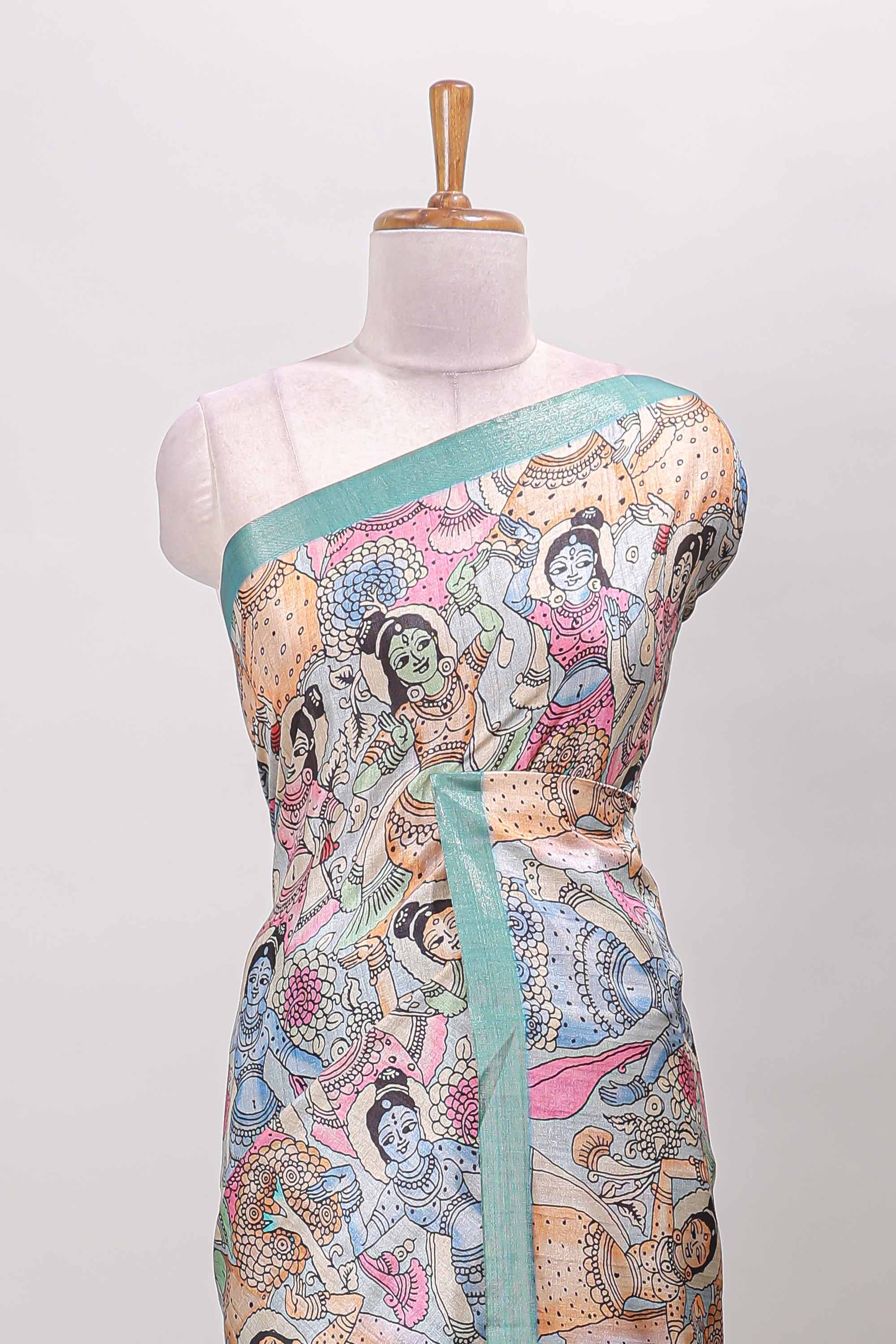 Turquoise dola silk zari border saree