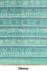 Turquoise green casual linen saree