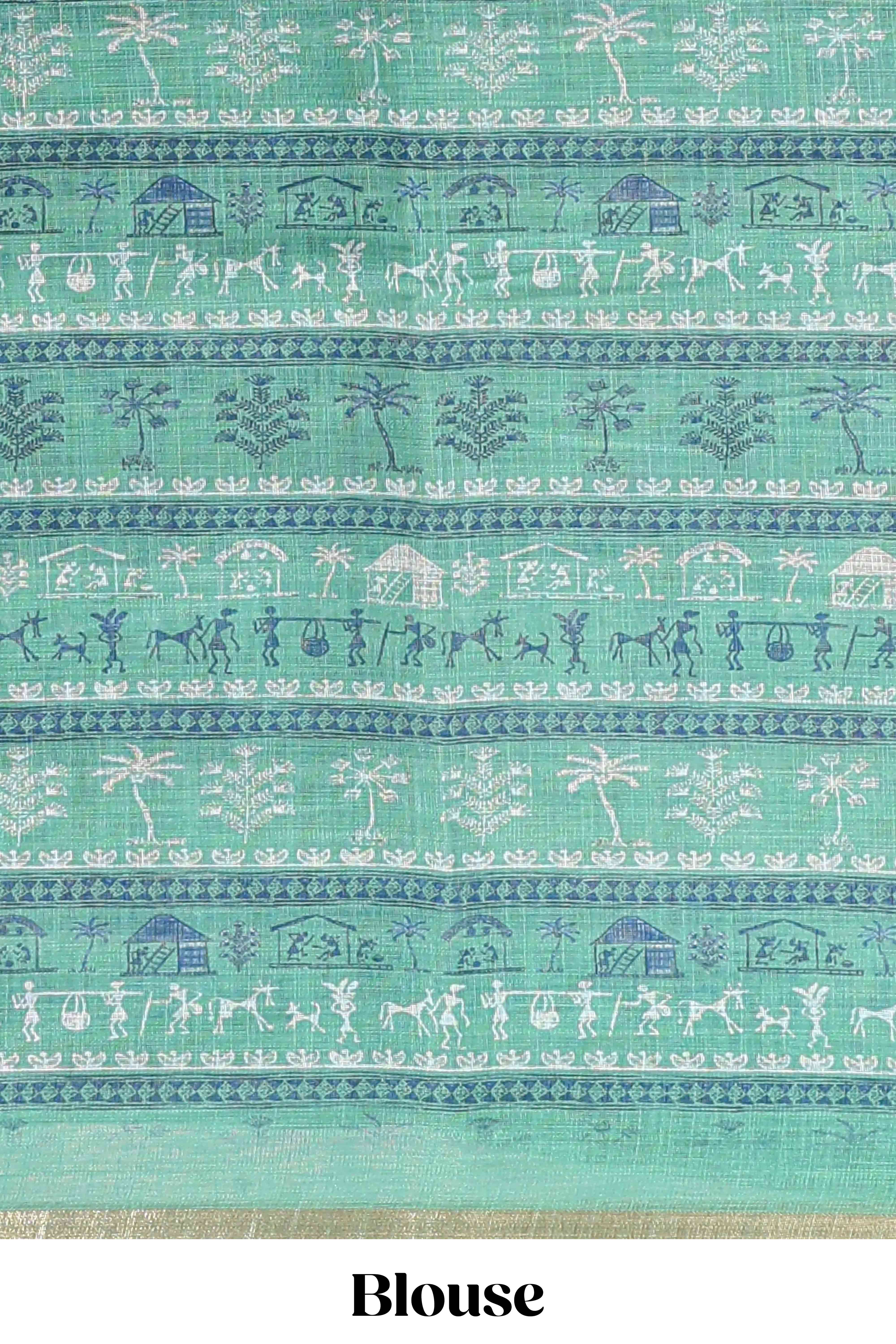 Turquoise green casual linen saree
