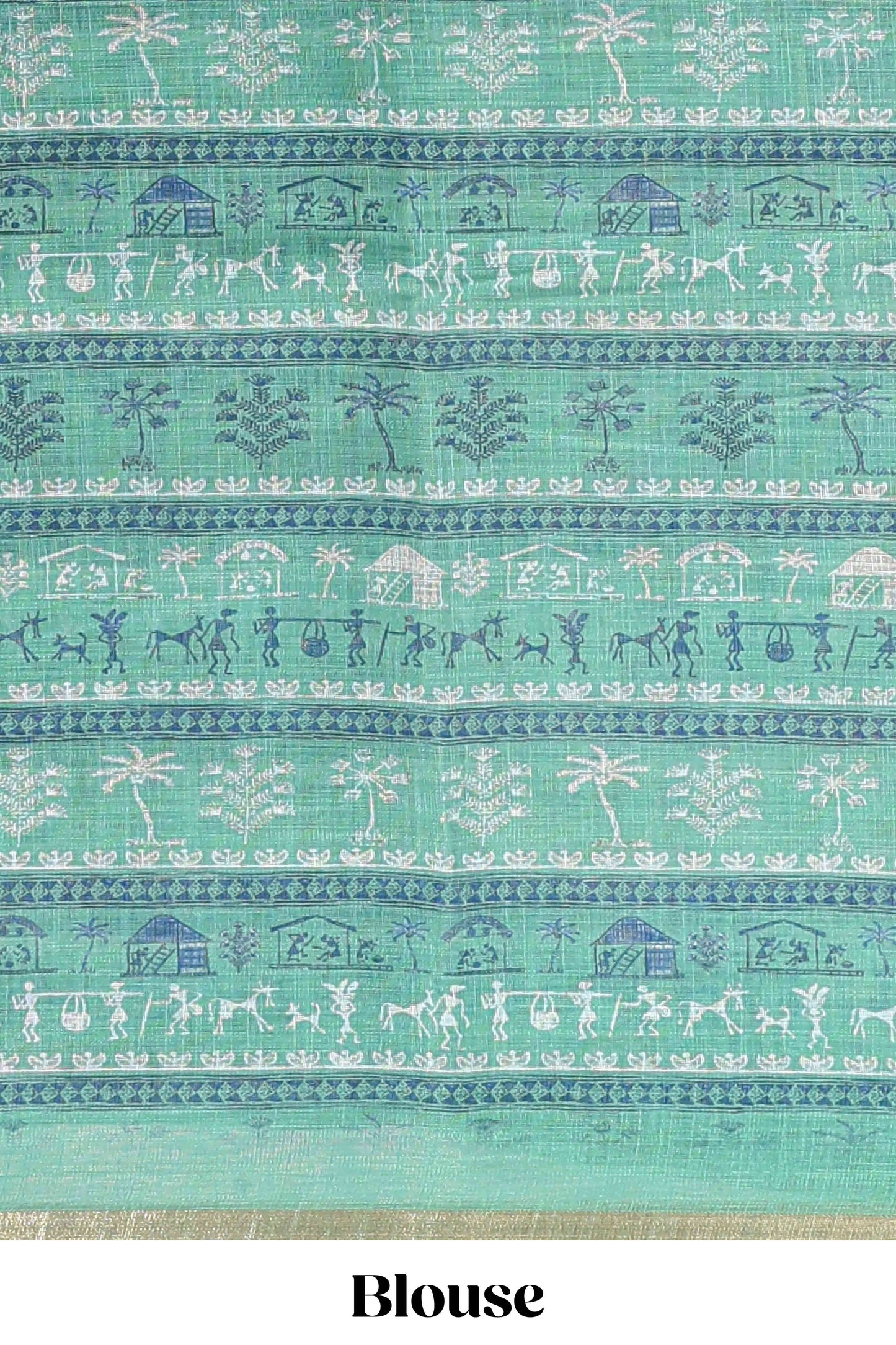 Turquoise green casual linen saree