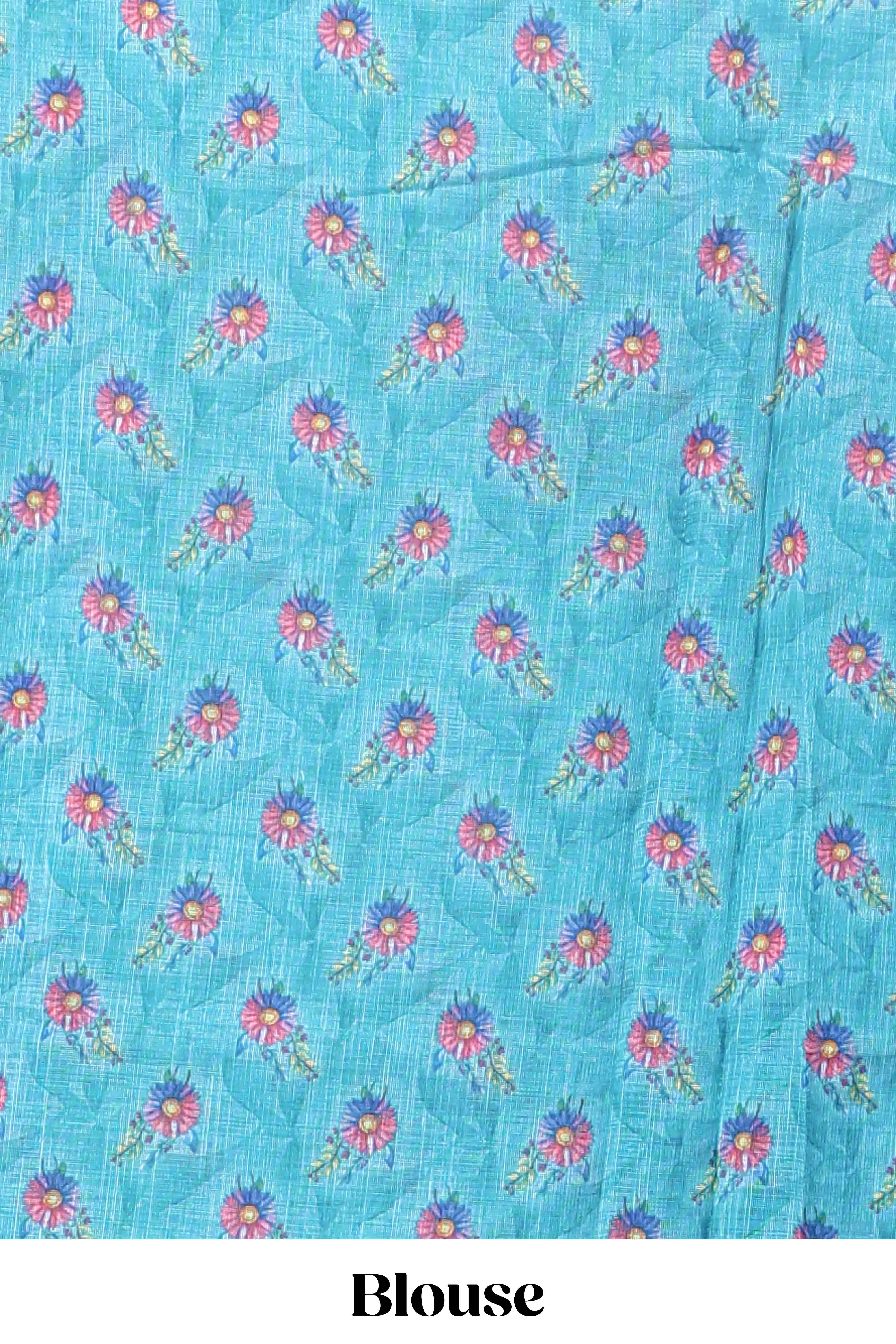 Turquoise green casual linen sarees