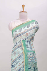 Turquoise green self zari border