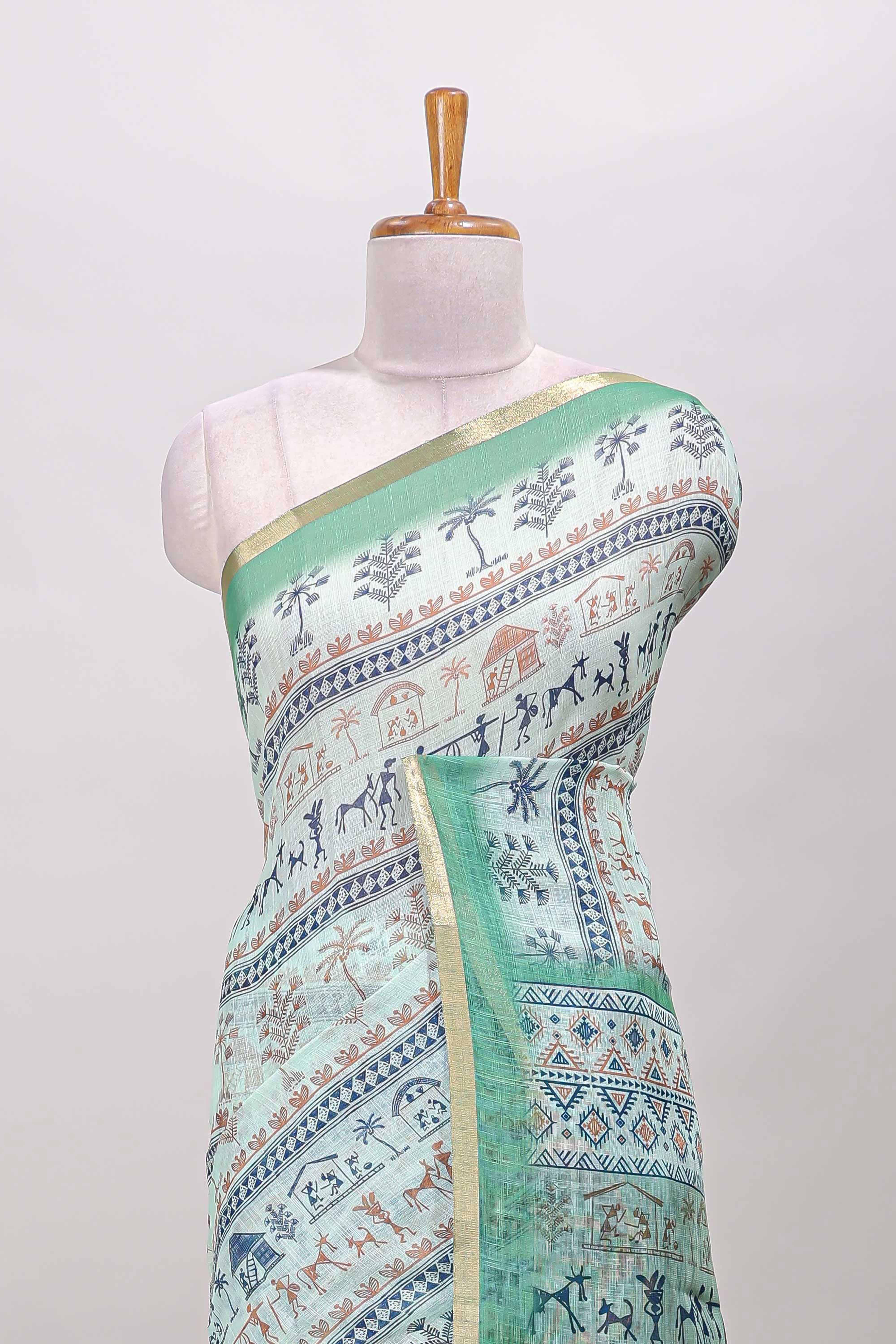 Turquoise green self zari border
