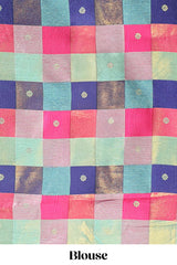 Turquoise green striped pattern linen saree