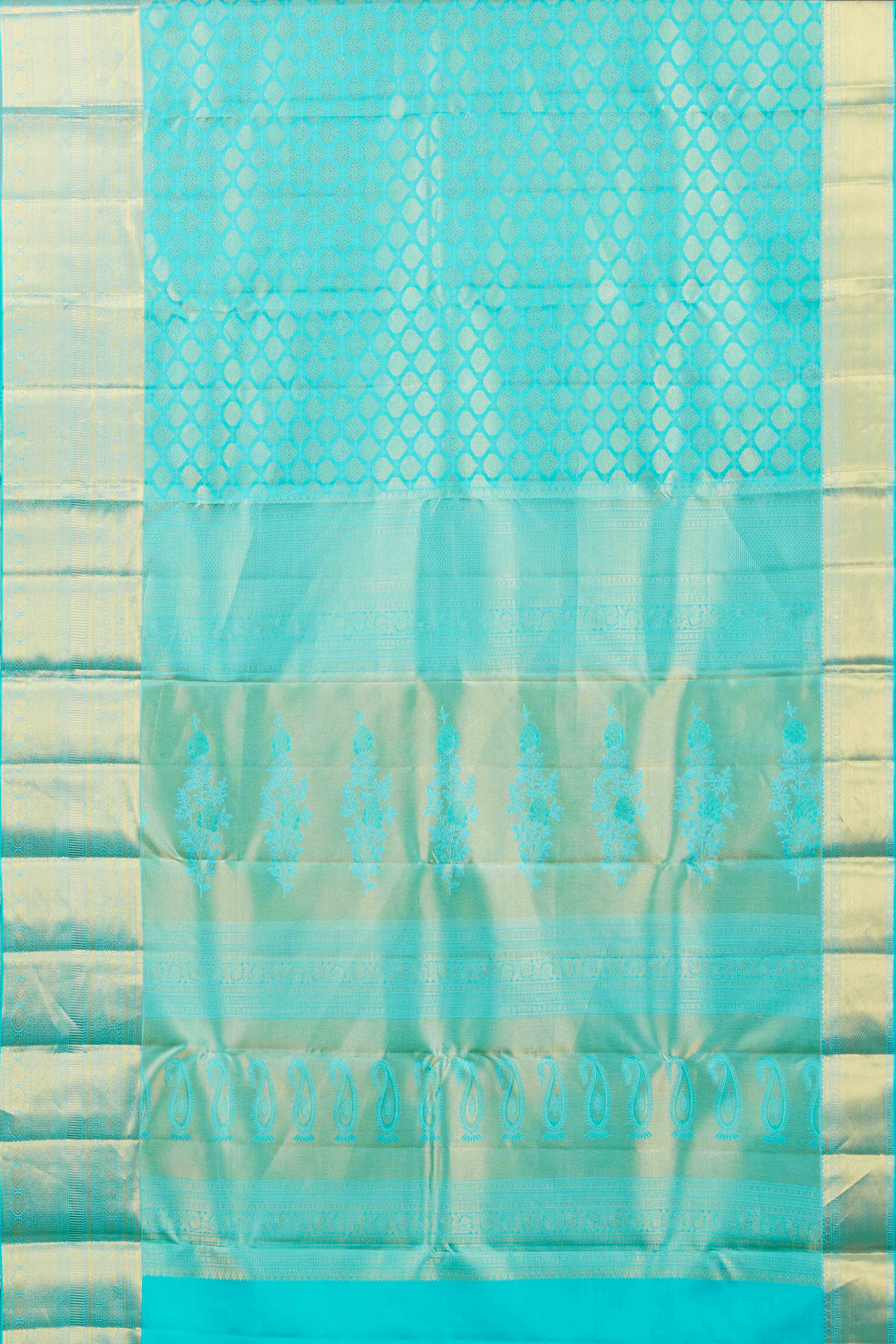 Turquoise jacquard silk saree