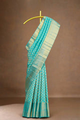 Turquoise pattu silk saree