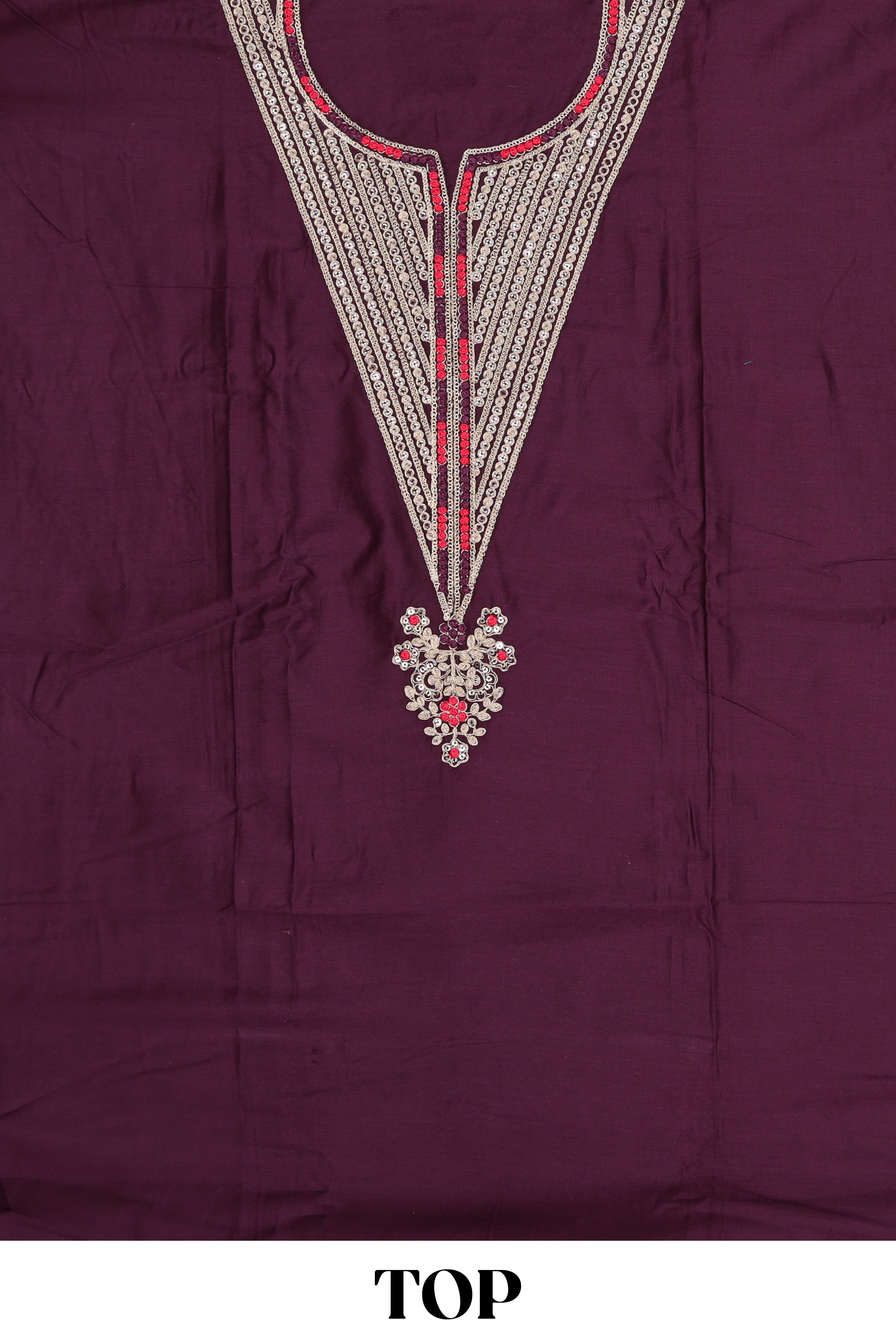 Violet cotton silk embroidered dress material