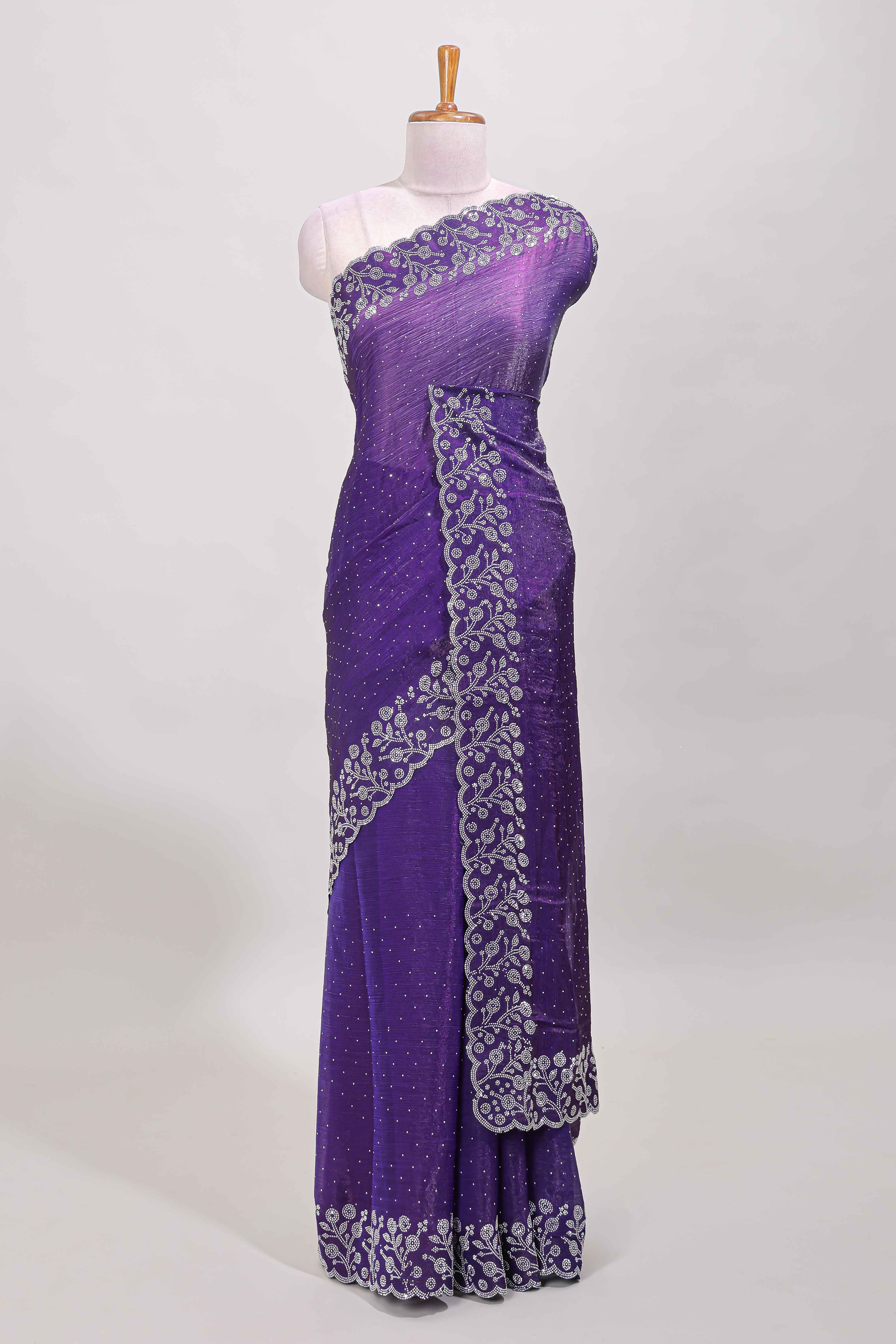 Violet floral border saree