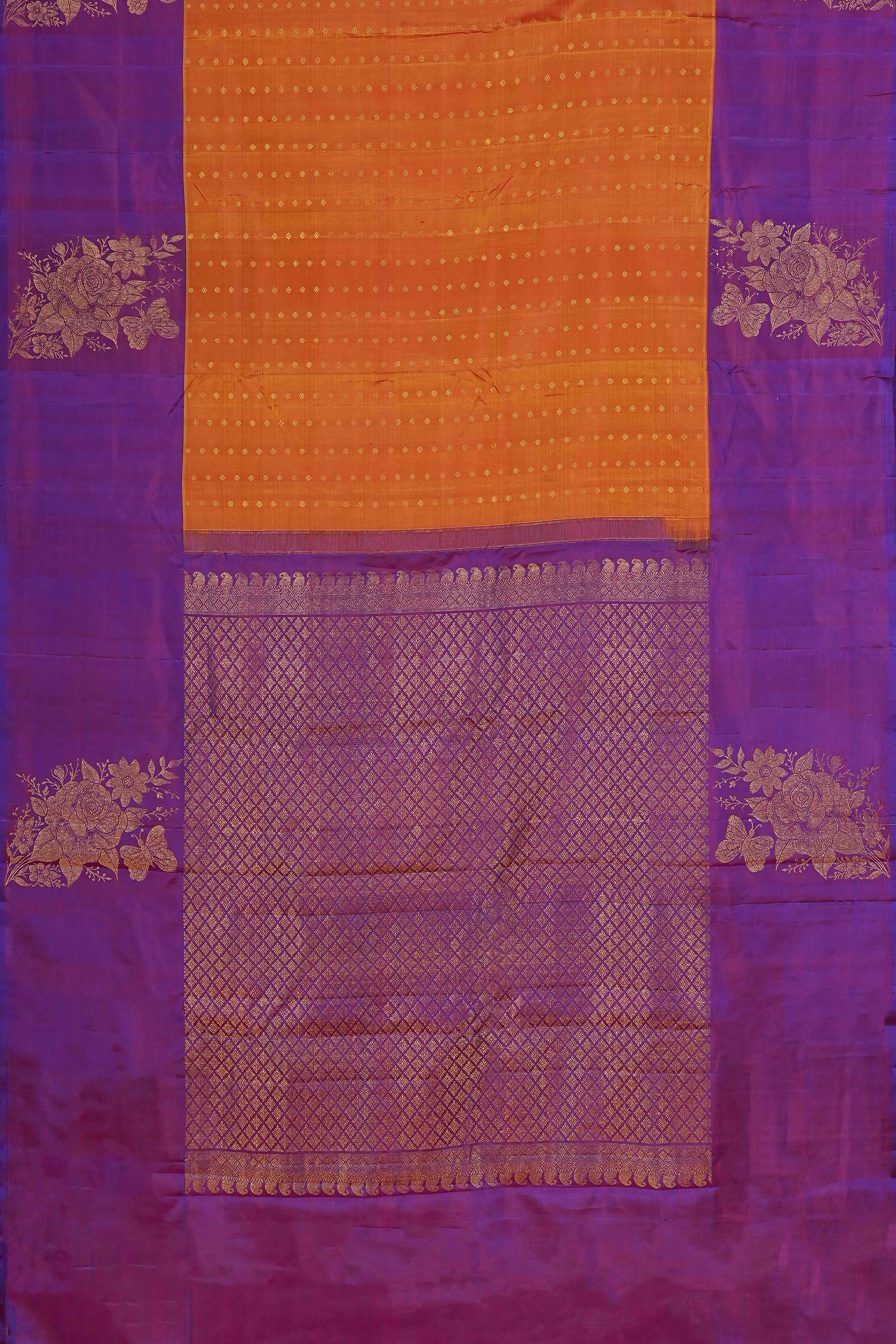 Violet gold zari silk saree