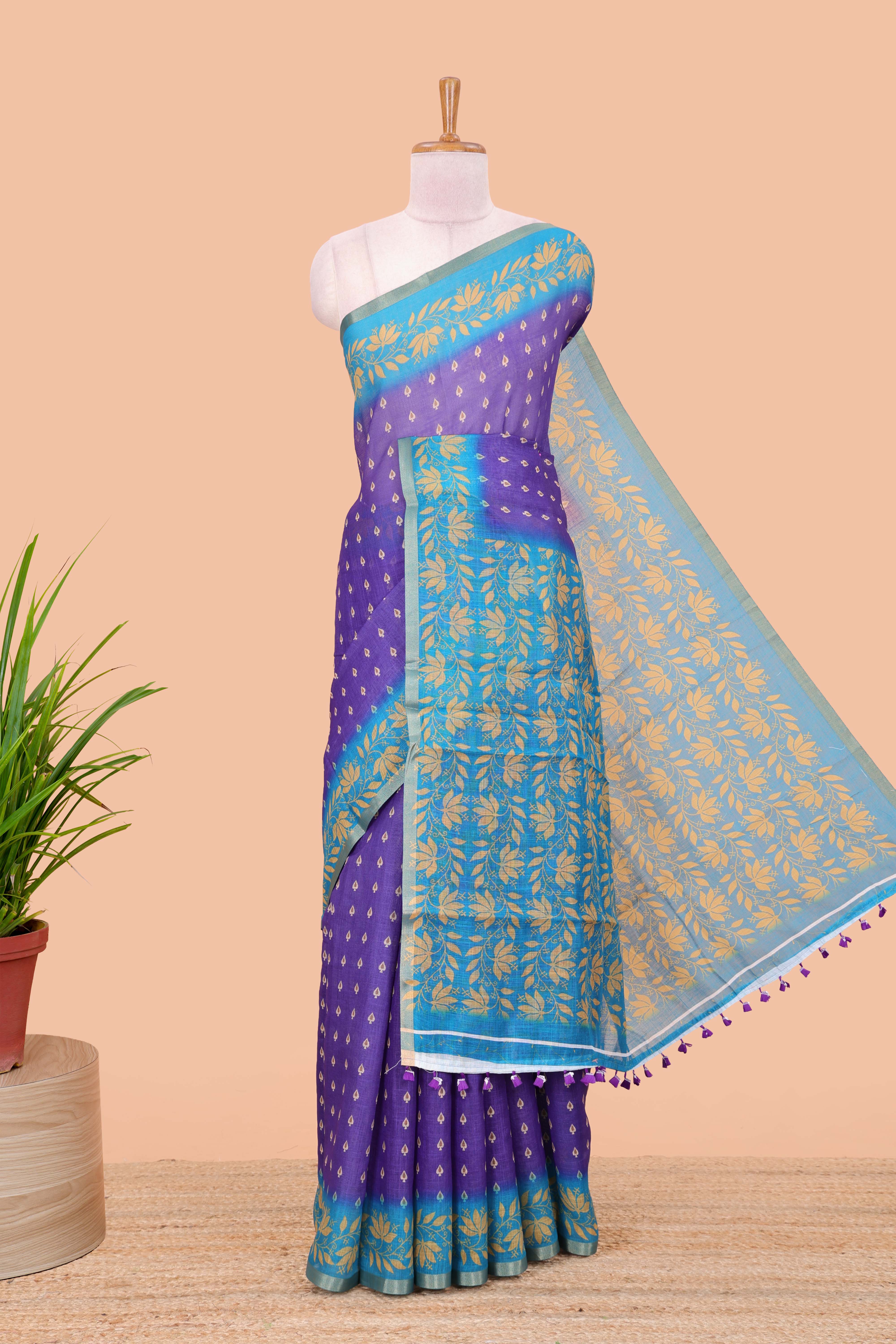 Violet linen silk saree