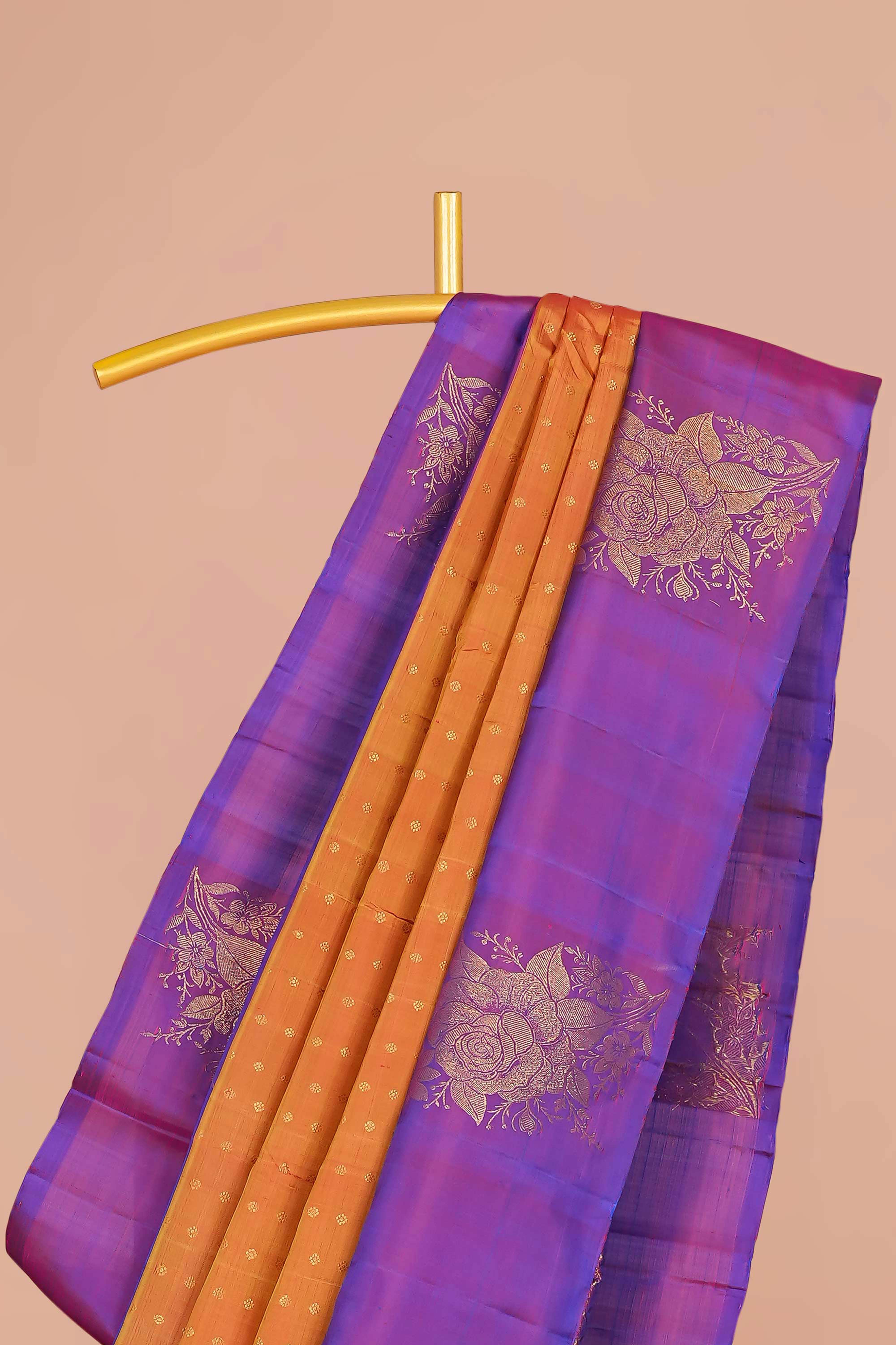 Violet orange bordered silk saree