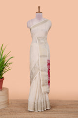 White dola silk zari butta saree