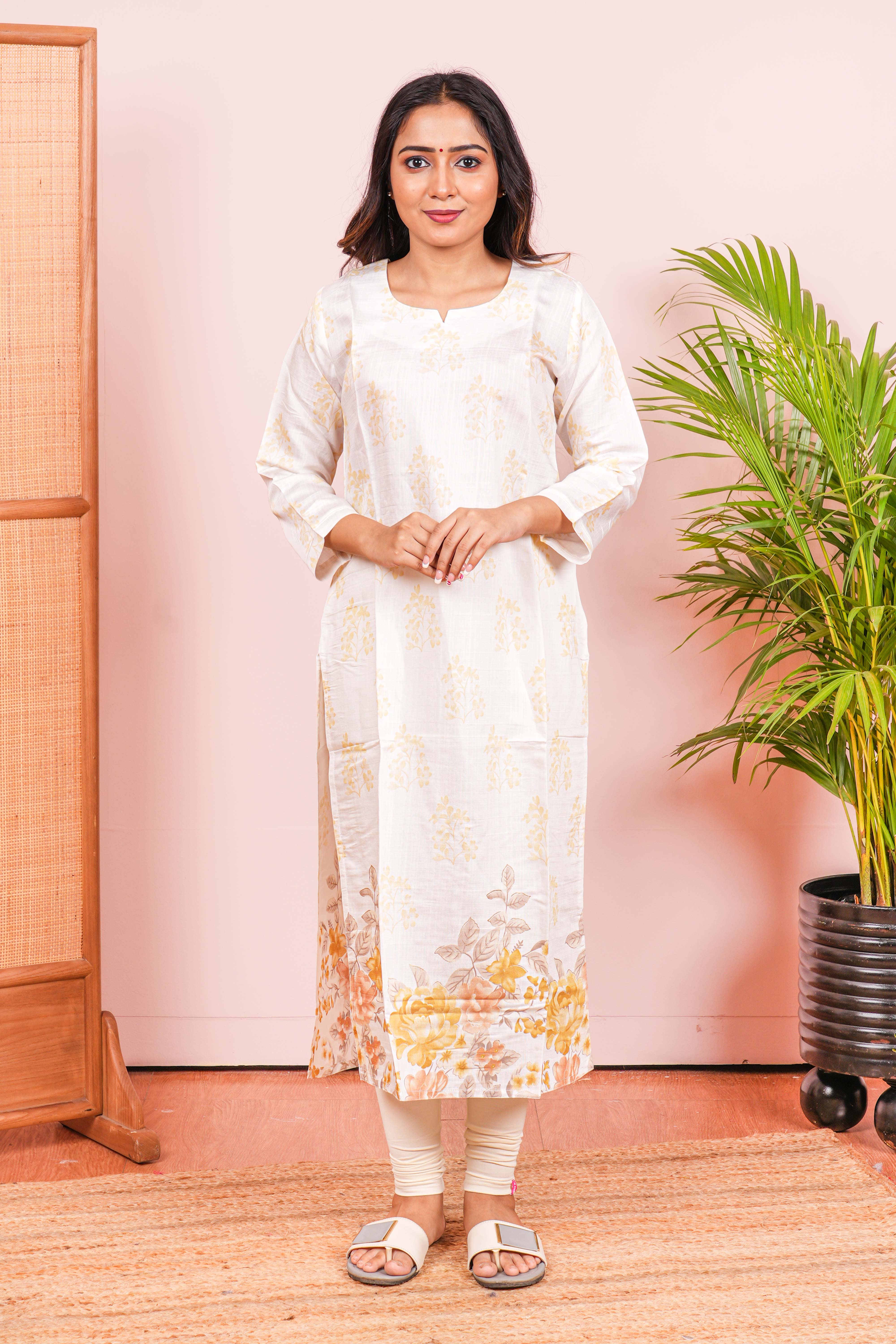 White floral hem attire