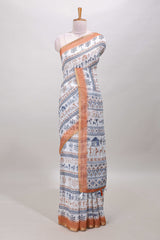 White linen cotton saree