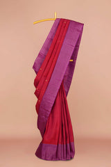 Wine red pure silk saree
