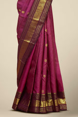 Wine silk saree with olive border
