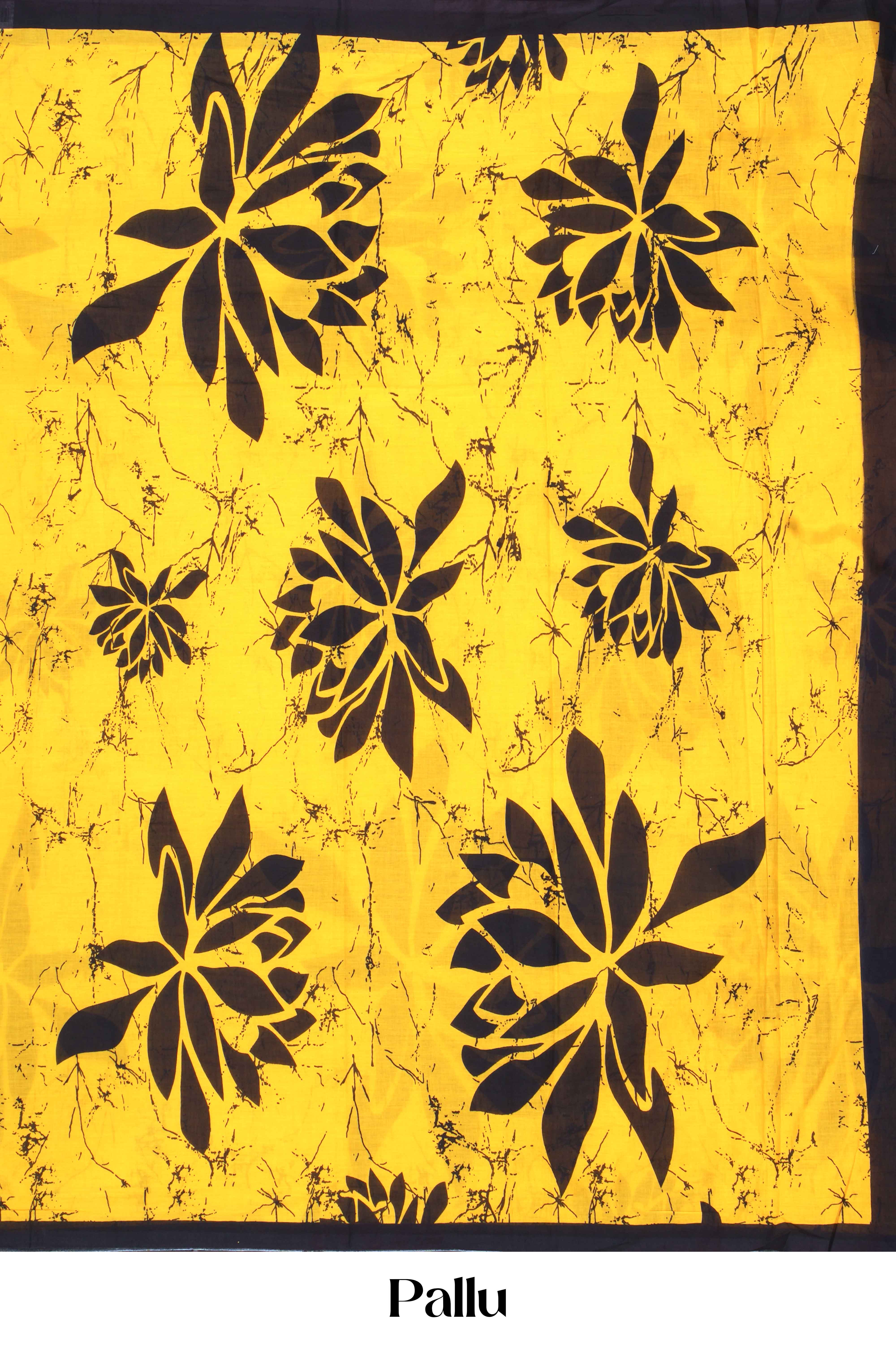 Yellow ajrakh print cotton saree