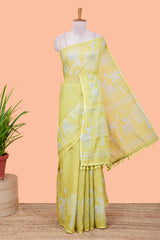 Yellow cotton linen sarees for festive wear