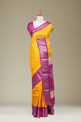 Yellow dola silk mango motif saree