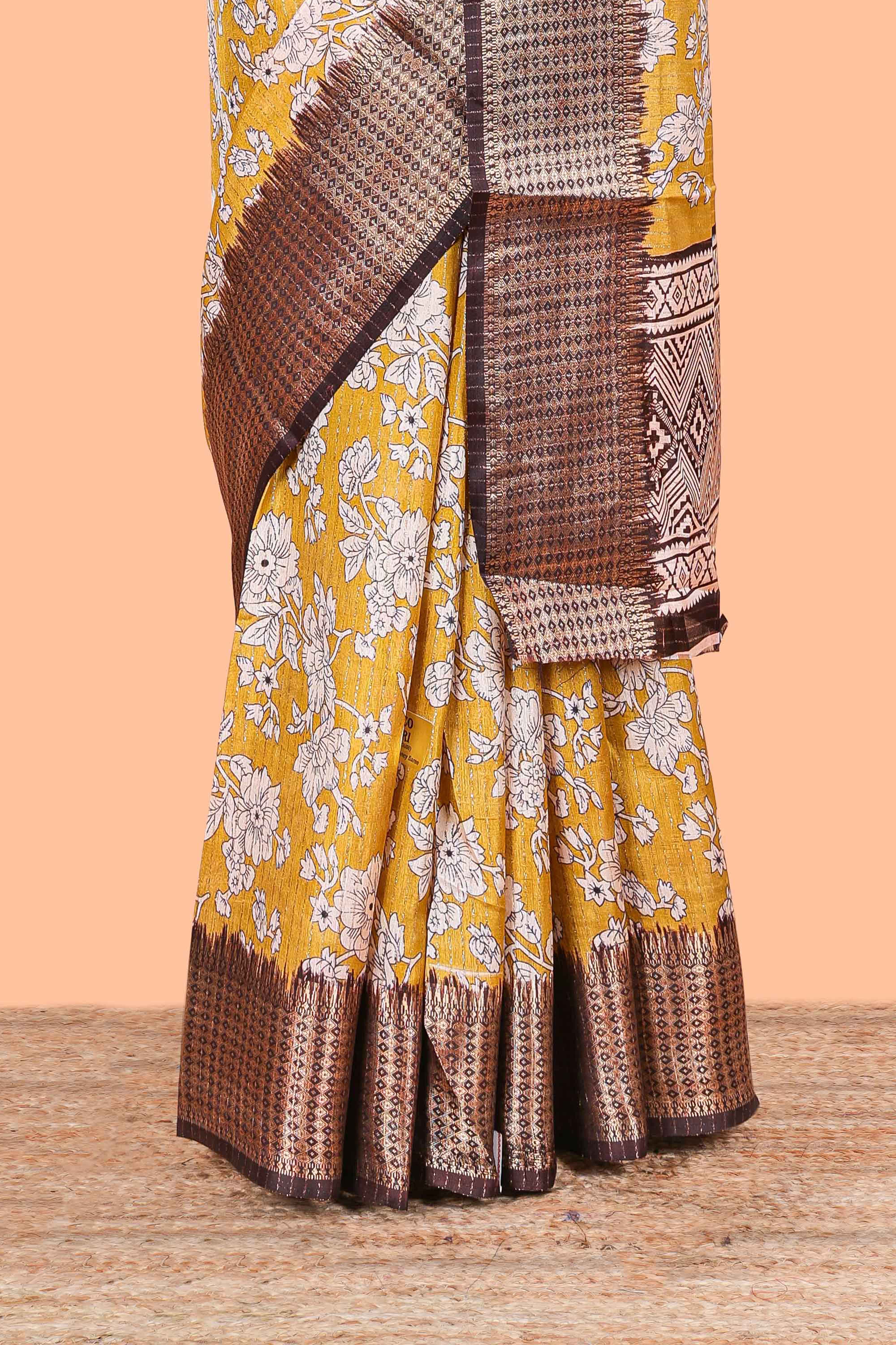 Yellow dola traditional saree