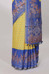 Yellow elegant linen cotton saree