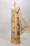 Yellow floral design linen cotton saree