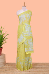Yellow floral linen cotton sarees