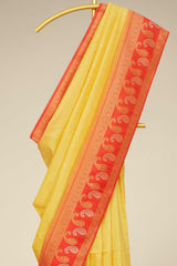 Yellow kathan silk bright weave saree