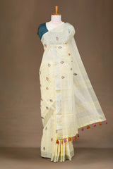 Yellow linen with checks zari