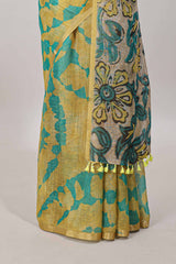 Yellow printed cotton saree