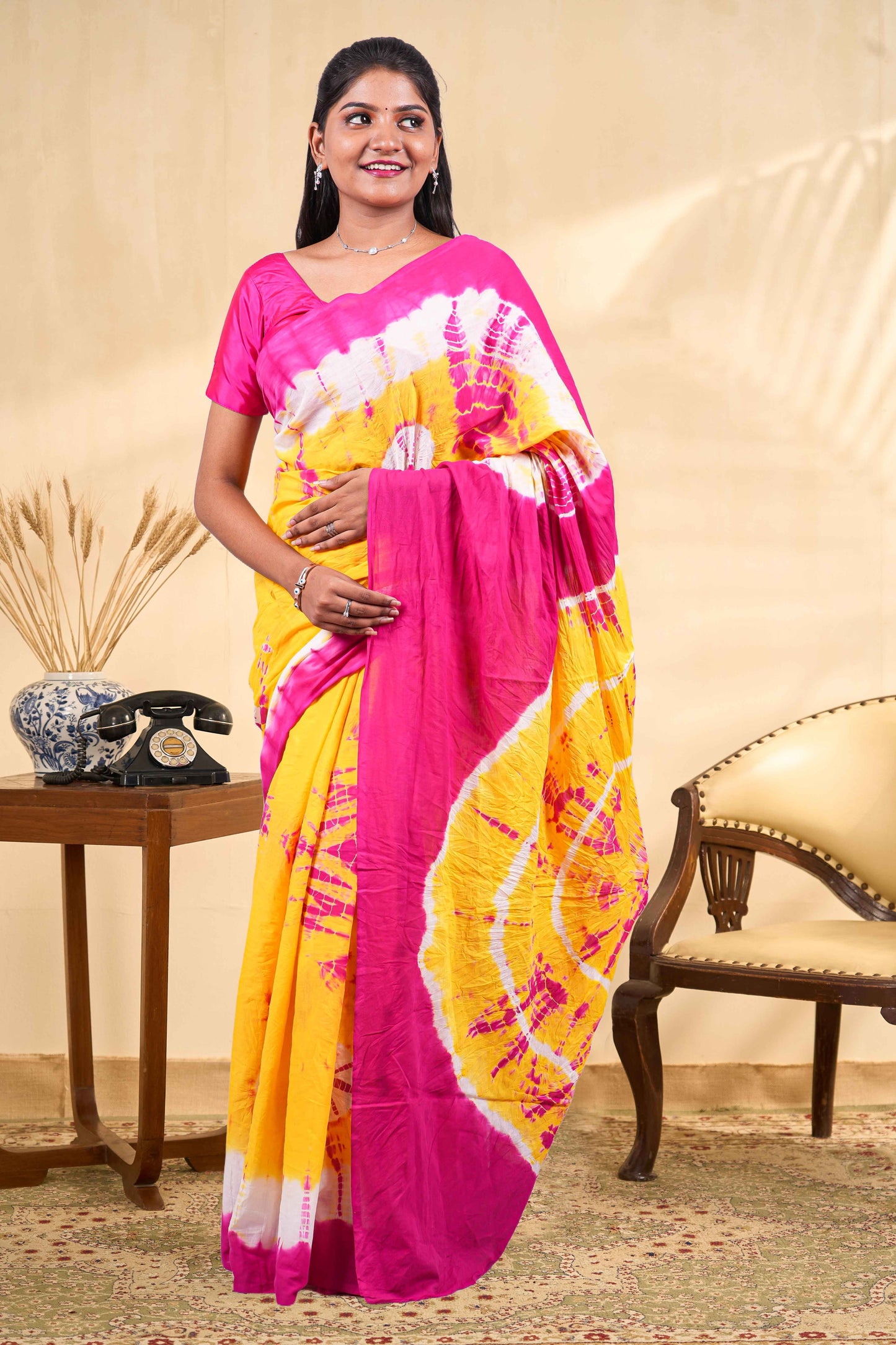 Yellow pure cotton saree