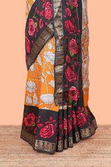 Yellow zari border chanderi saree