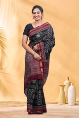 black and red Contrast printed pallu
