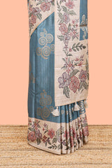 blue coordinated pallu detailing