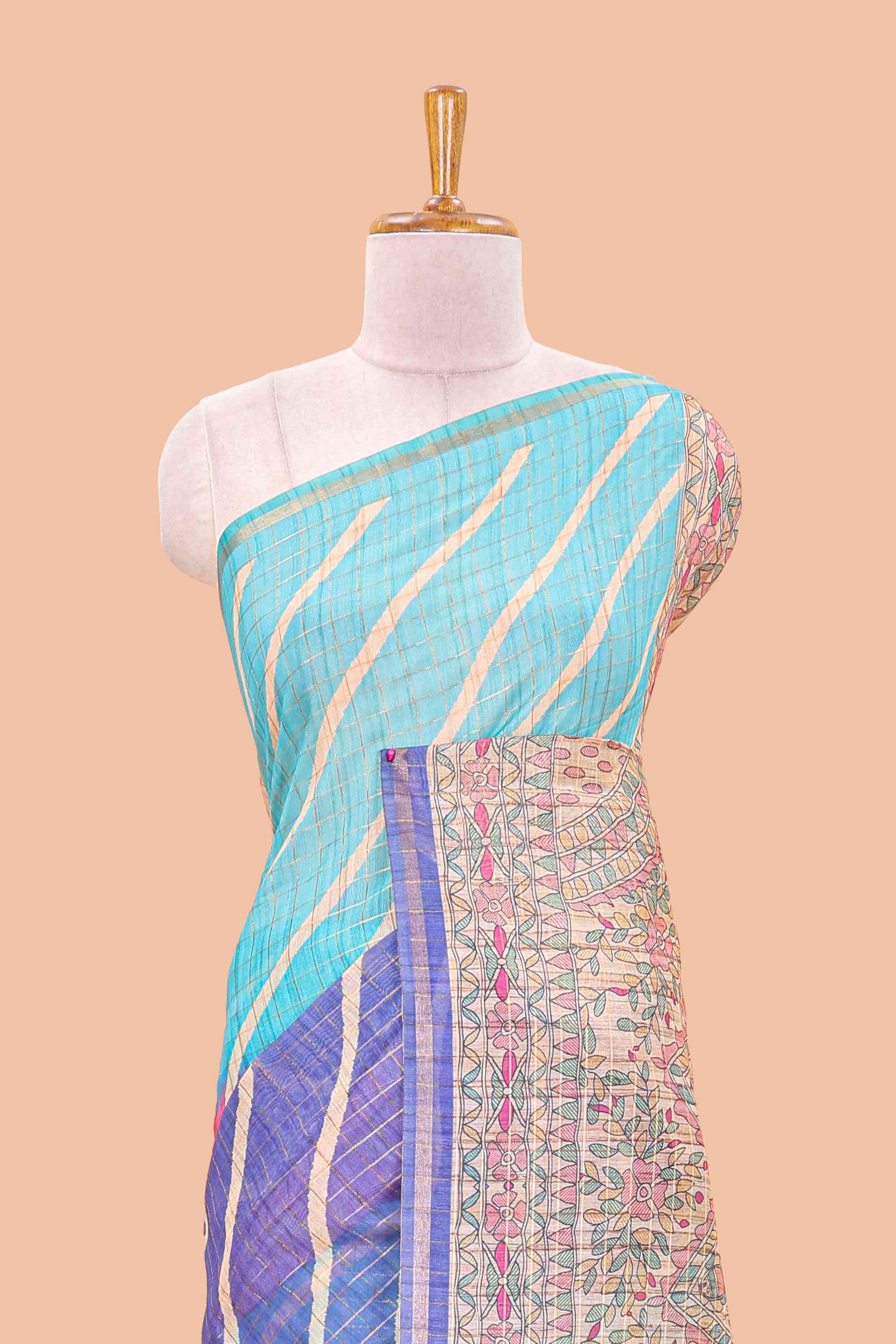 blue leheriya print chanderi saree