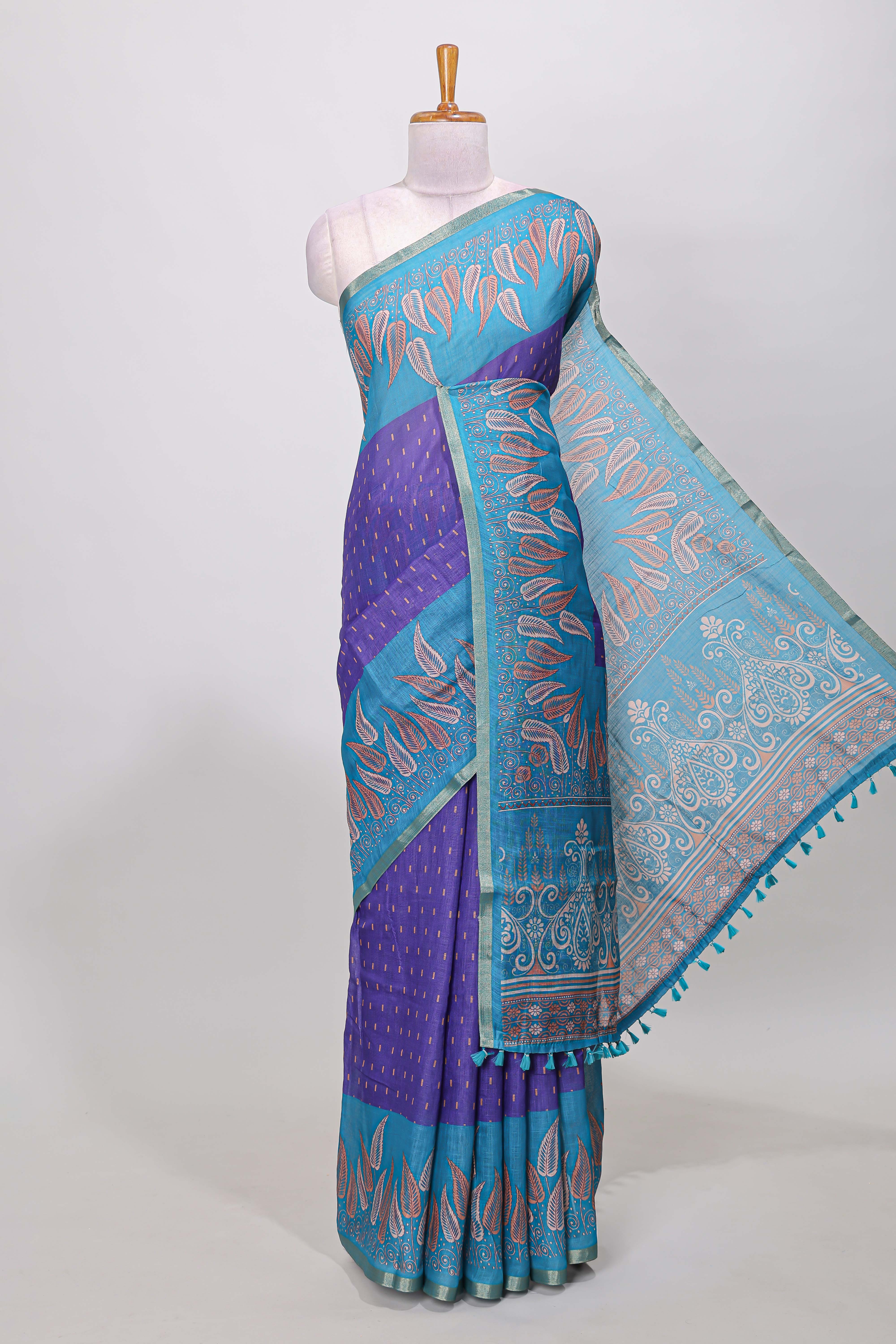 blue thread butta linen cotton