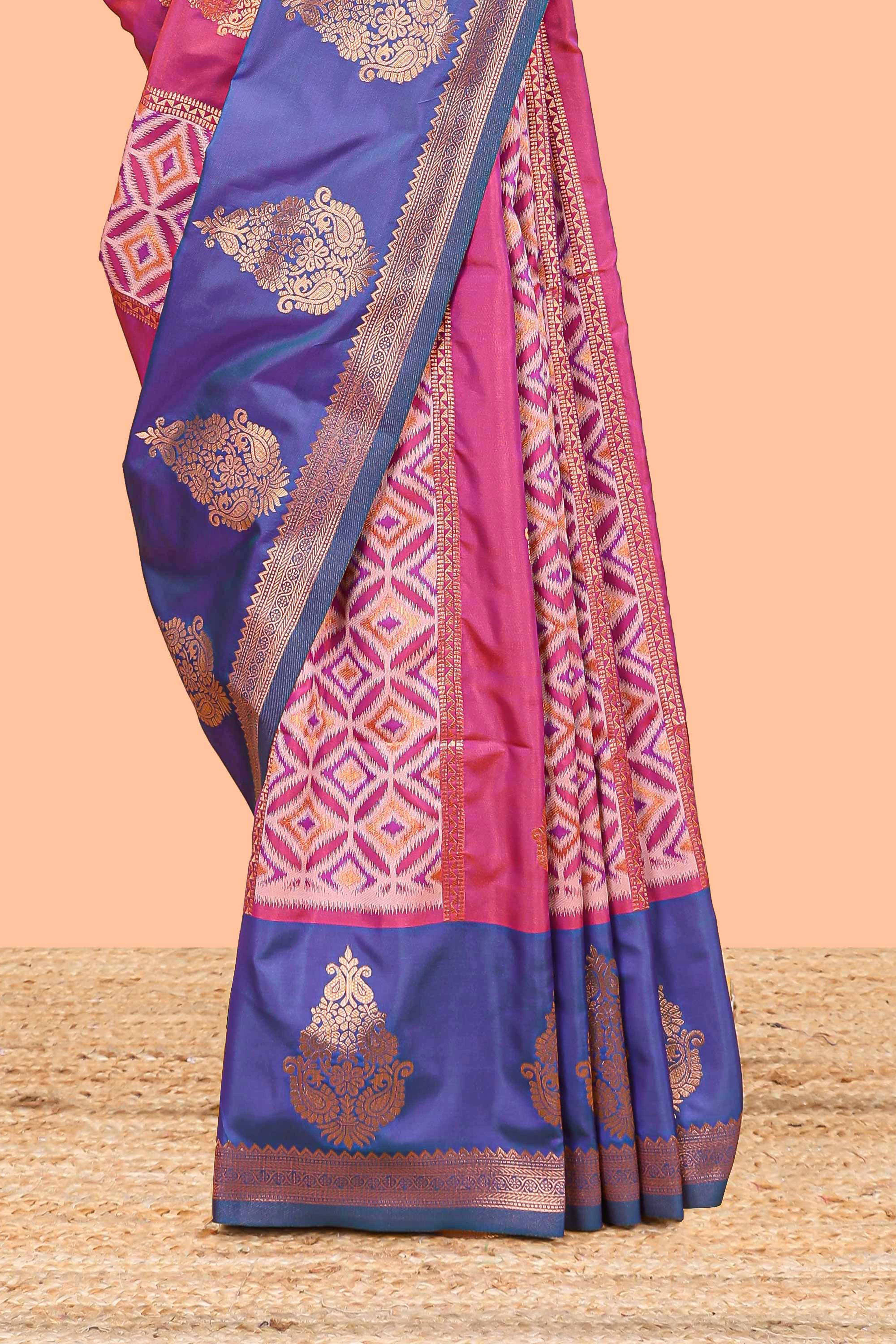 contrast blue and gold Zari border