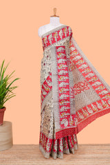 cream khadi cotton saree