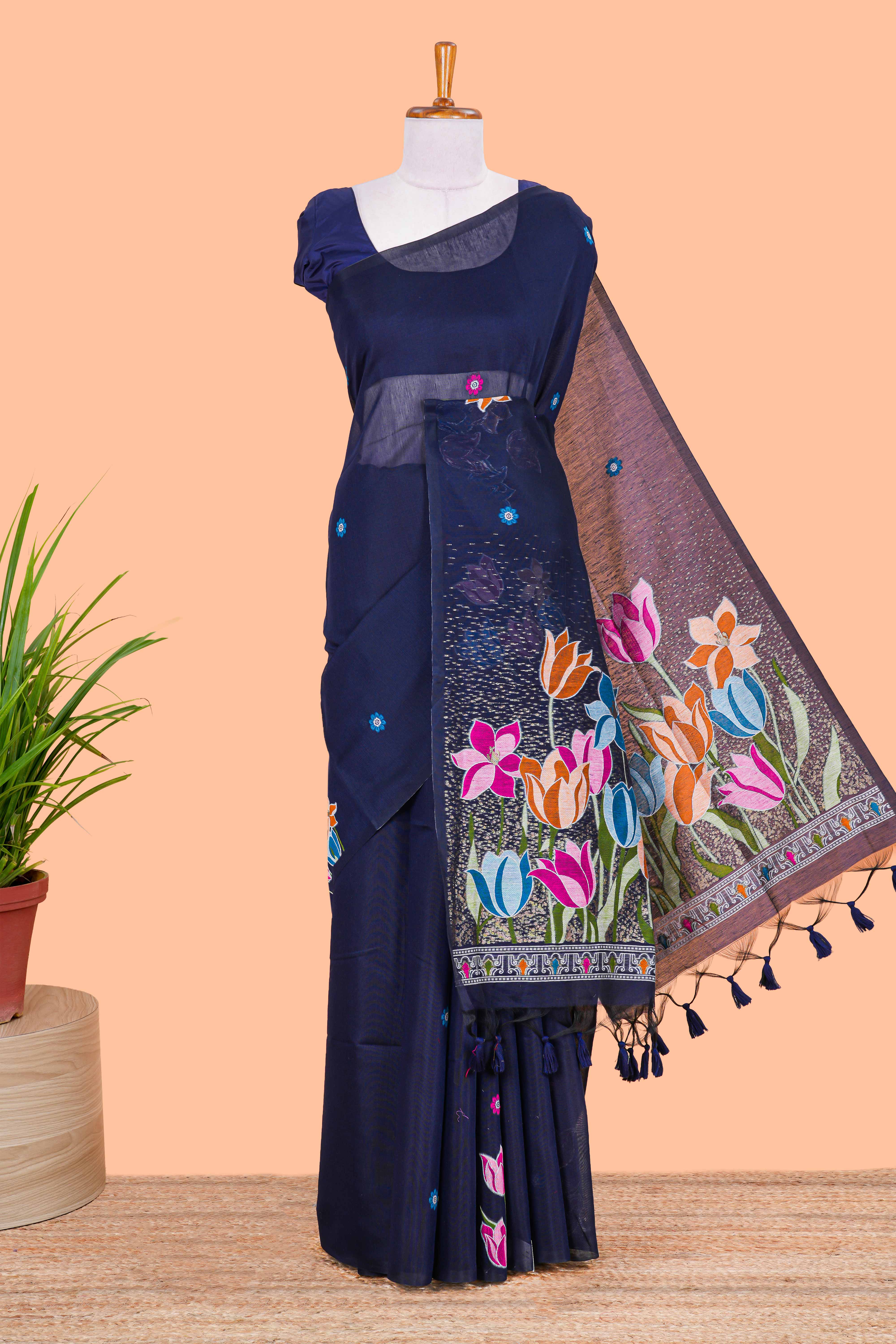 dark Blue munga cotton saree design