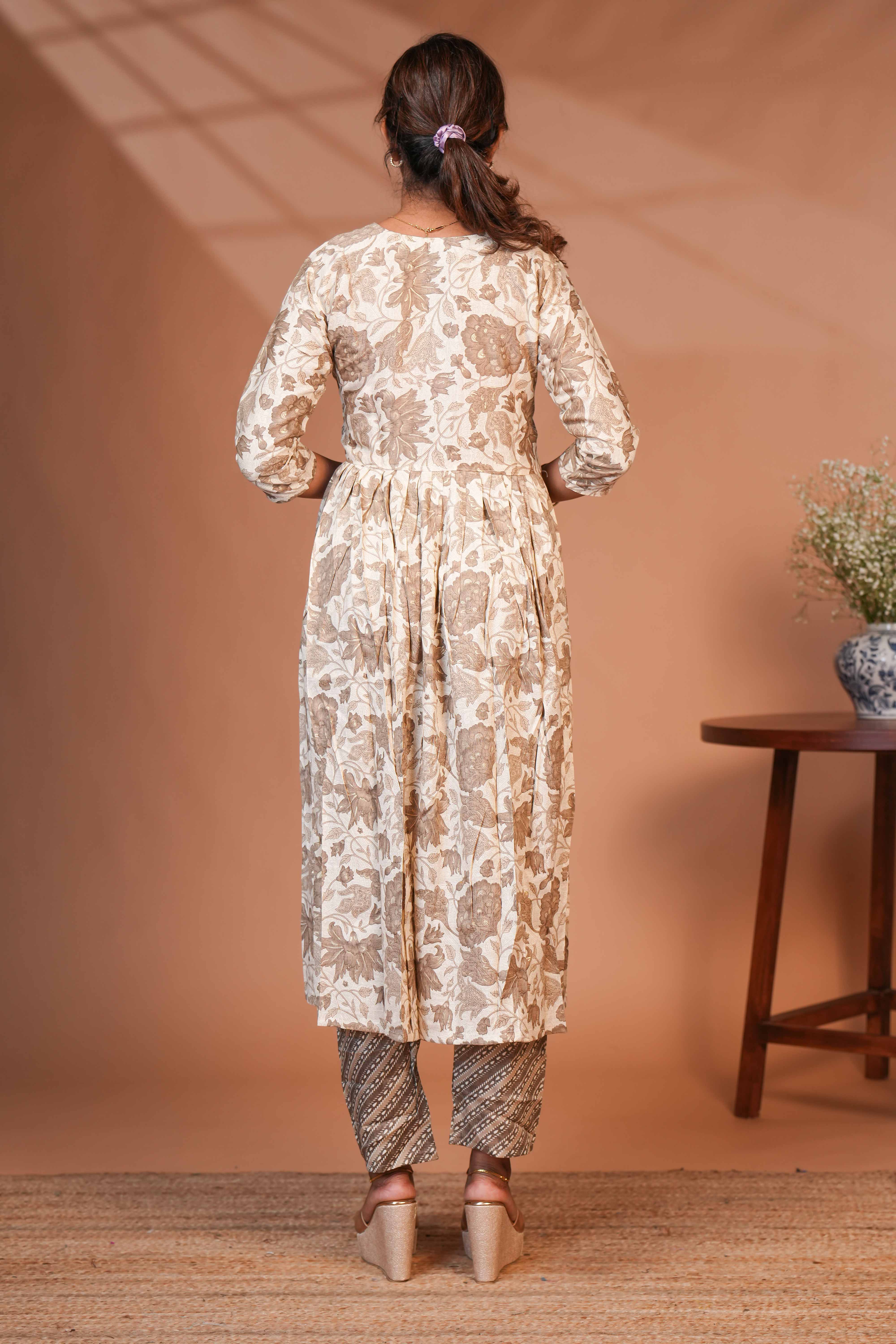 Sandal embroidery floral design anarkali with contrast bottom and matching dubatta