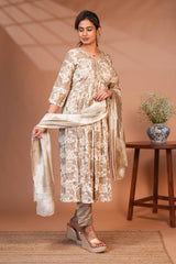 Sandal embroidery floral design anarkali with contrast bottom and matching dubatta