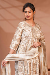Sandal embroidery floral design anarkali with contrast bottom and matching dubatta